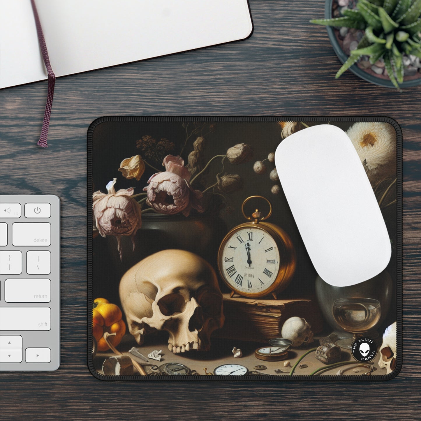 "Decadencia digital: una Vanitas contemporánea que examina el consumismo en el siglo XXI" - The Alien Gaming Mouse Pad Vanitas Painting