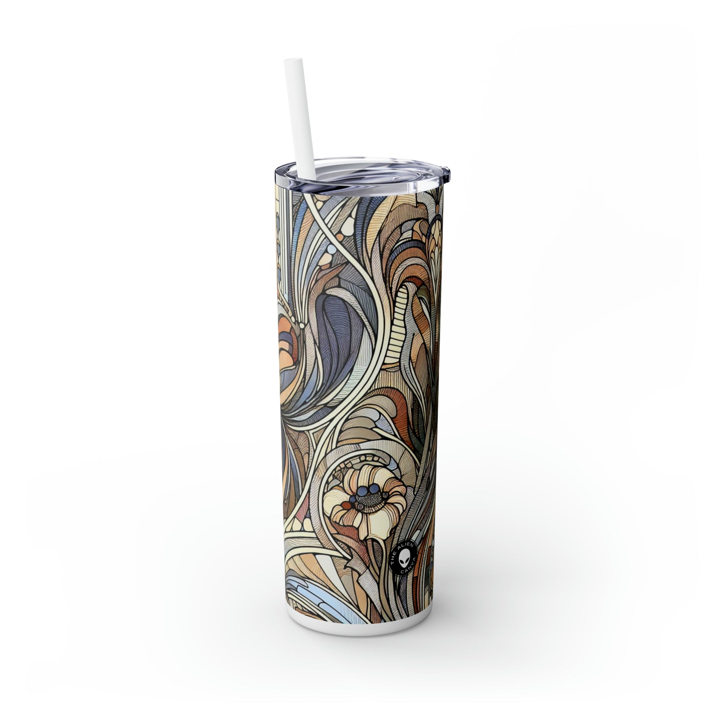 "Nature's Muse: Art Nouveau Woman" - The Alien Maars® Skinny Tumbler with Straw 20oz Art Nouveau