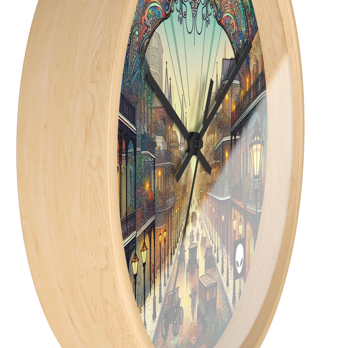 "Vivid Splendor: Una imagen del barrio francés de Nueva Orleans" - El reloj de pared alienígena estilo Art Nouveau