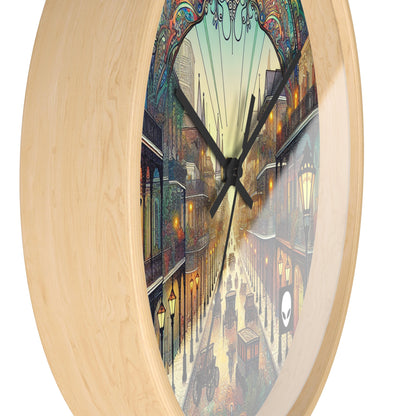 "Vivid Splendor: Une image du quartier français de la Nouvelle-Orléans" - L'horloge murale Alien de style Art Nouveau