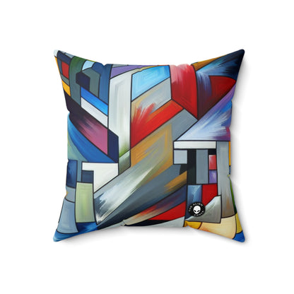 "City Pulse: A Vibrant Nighttime Geometric Journey"- The Alien Spun Polyester Square Pillow Hard-edge Painting