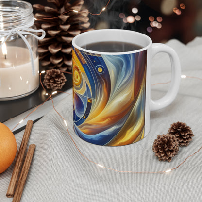 "Divinité ascendante : un éveil spirituel dans une géométrie vibrante" - La tasse en céramique Alien 11oz Style d'art religieux