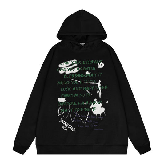 Sudadera con capucha con estampado de graffiti y letras para hombre