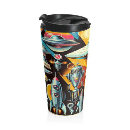 "Neon Deco: A Retro-Futuristic Utopia" - The Alien Stainless Steel Travel Mug Retro-futurism