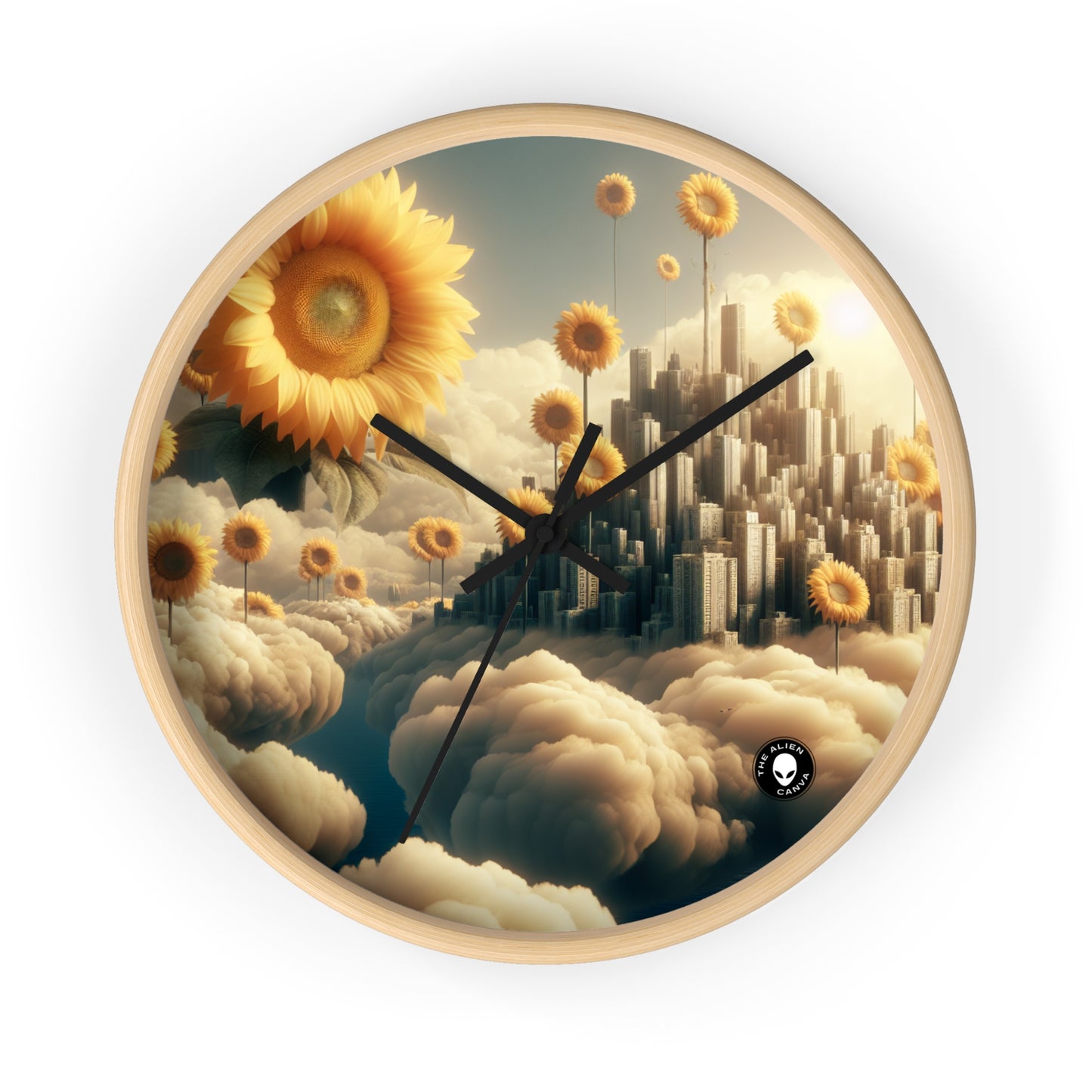 "Ethereal Sky: The City of Clouds and Sunflowers" - The Alien Wall Clock