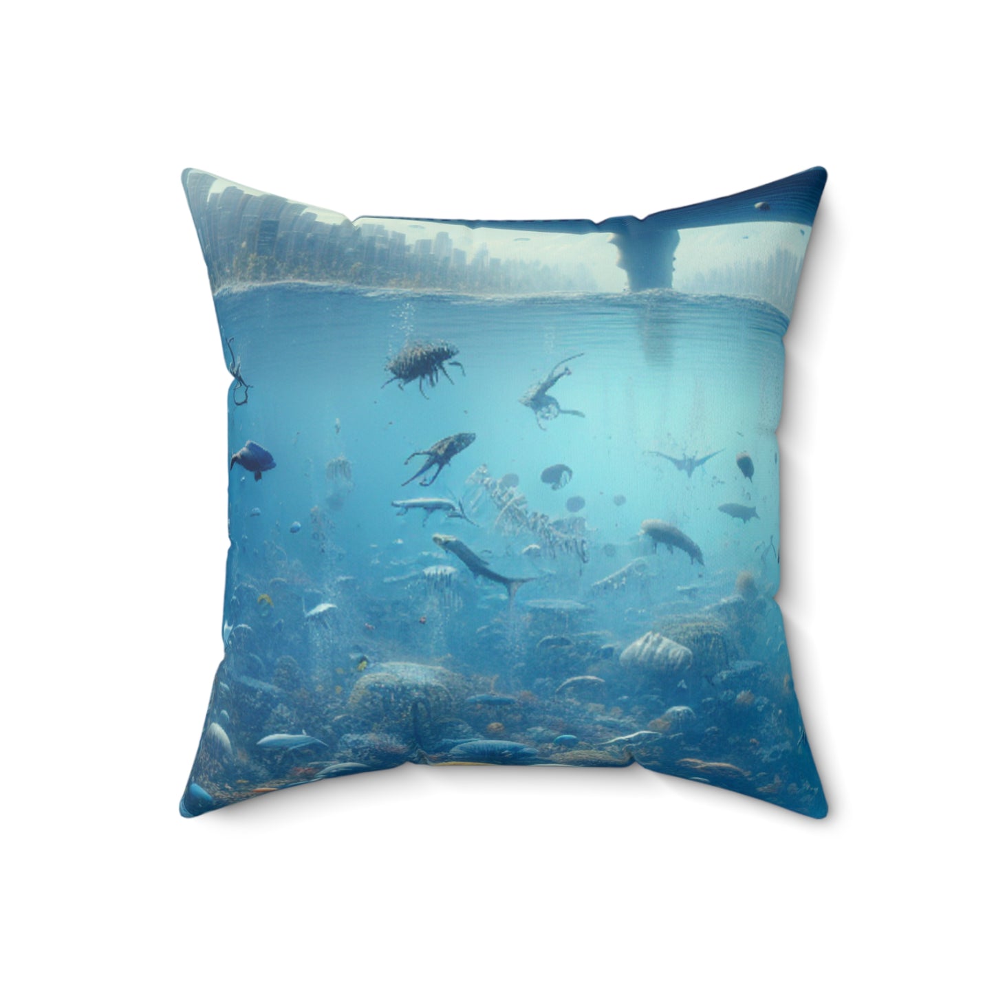 "Whale City: A Surreal Underwater Wonderland"- The Alien Spun Polyester Square Pillow