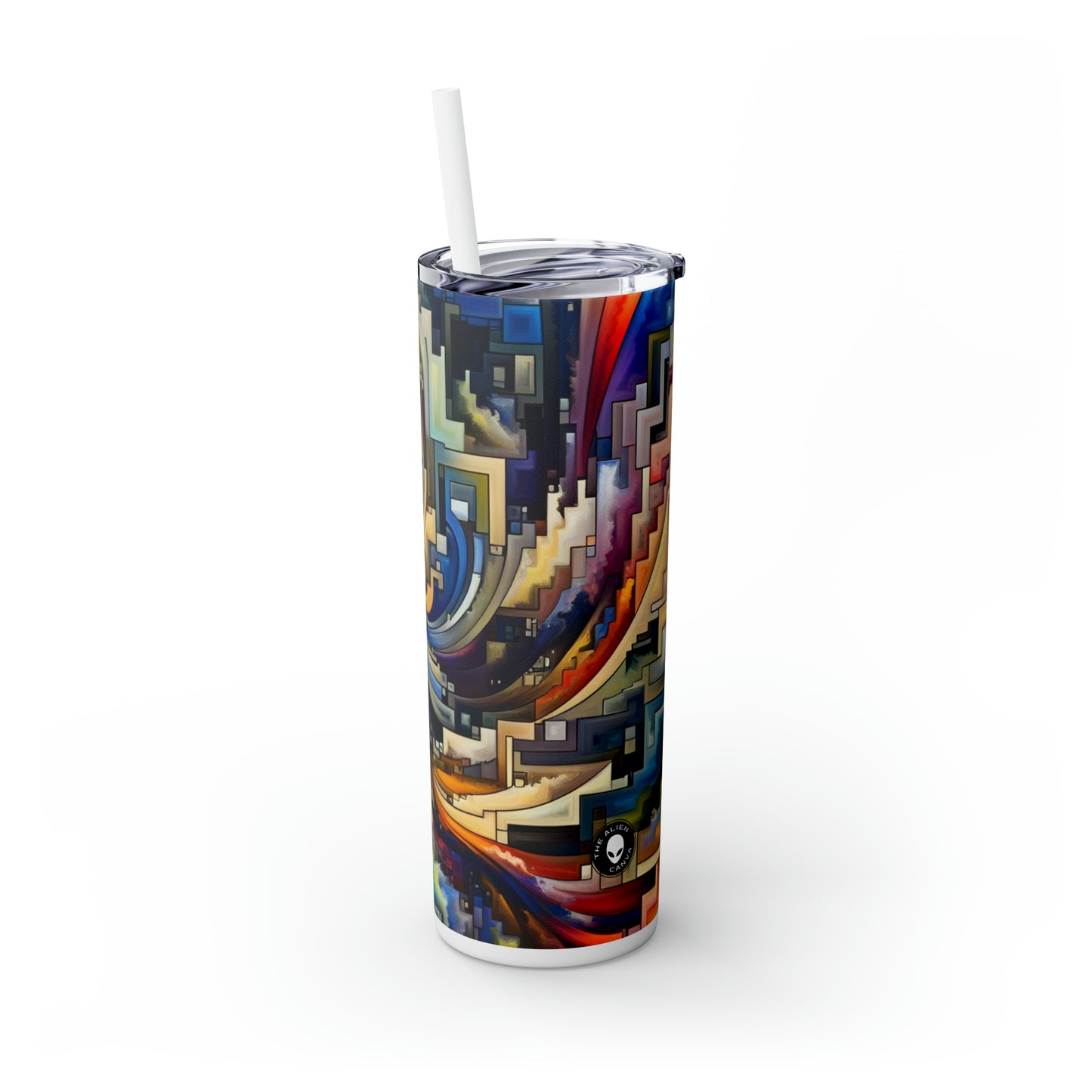 "Serene Blue: Abstract Art with Geometric Shapes" - The Alien Maars® Skinny Tumbler with Straw 20oz Abstract Art