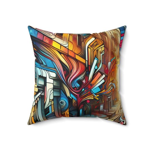 "Urban Ecosystem: A Graffiti Fusion"- The Alien Spun Polyester Square Pillow Graffiti Art