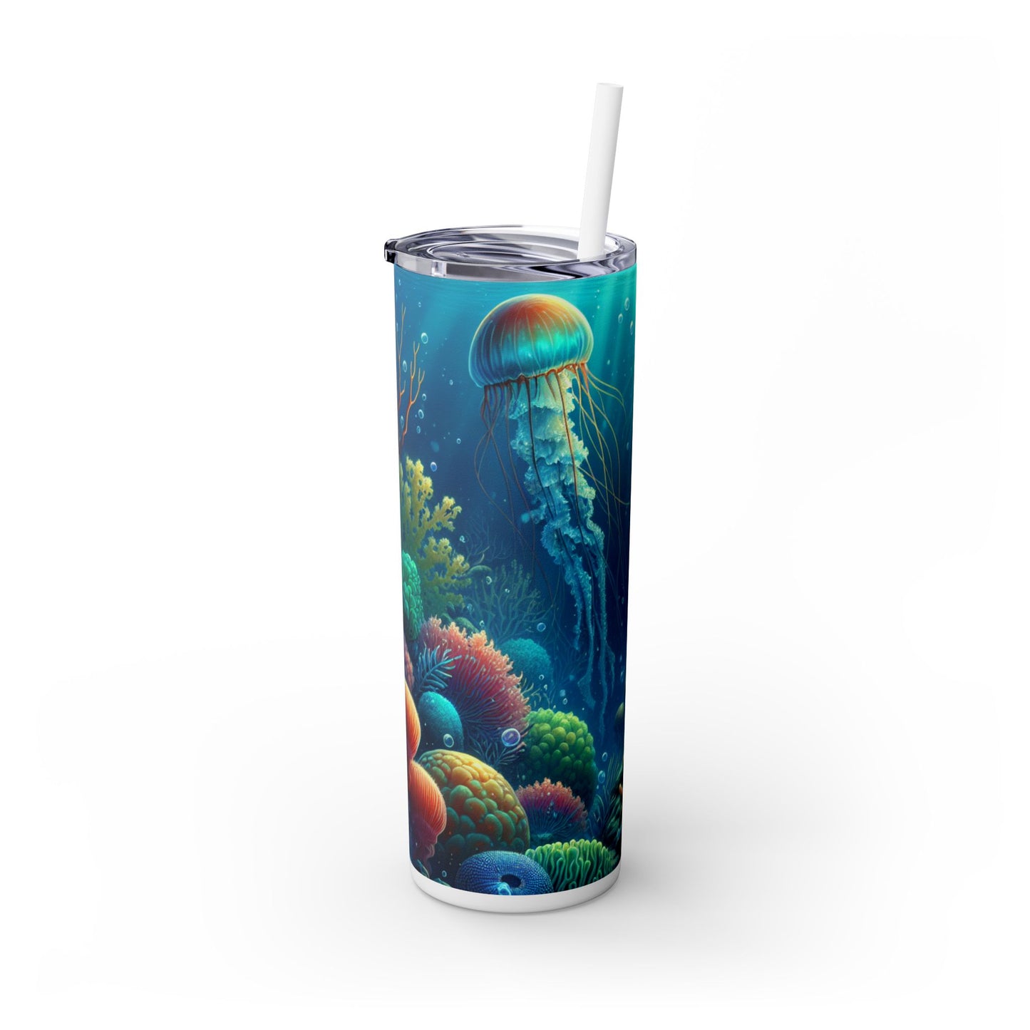 "Bajo las olas: un tesoro escondido" - Vaso delgado con pajita de 20 oz de Alien Maars®