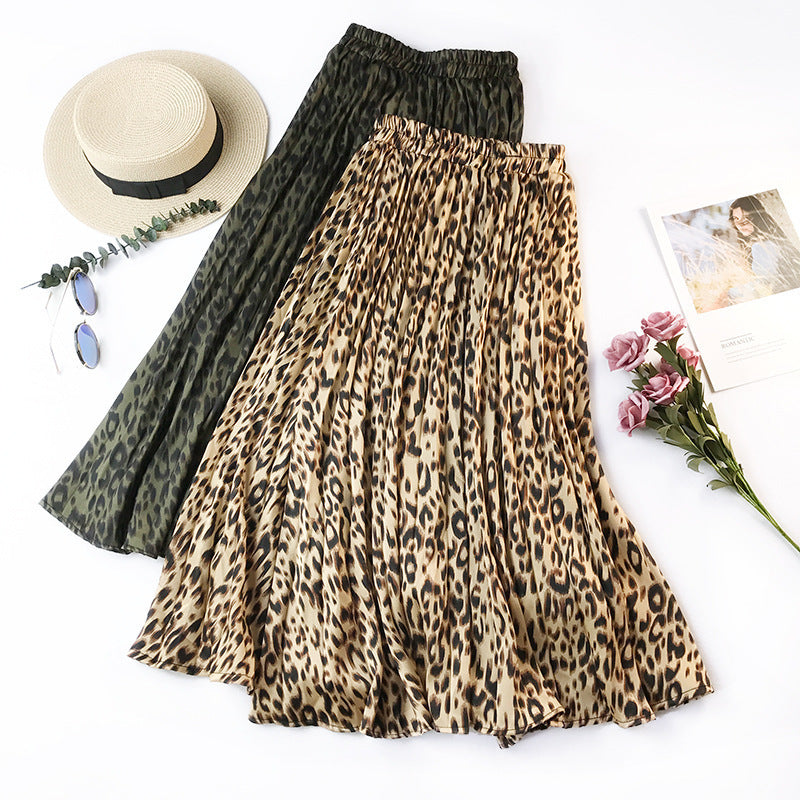 Retro leopard print pleated skirt