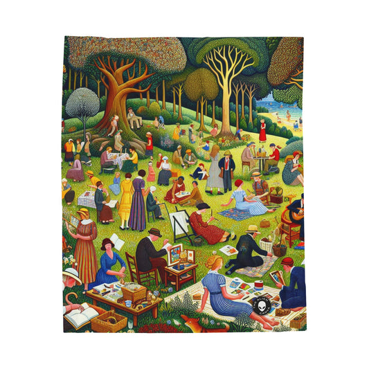 "Whimsical Village Delights" - The Alien Velveteen Plush Blanket Naïve Art