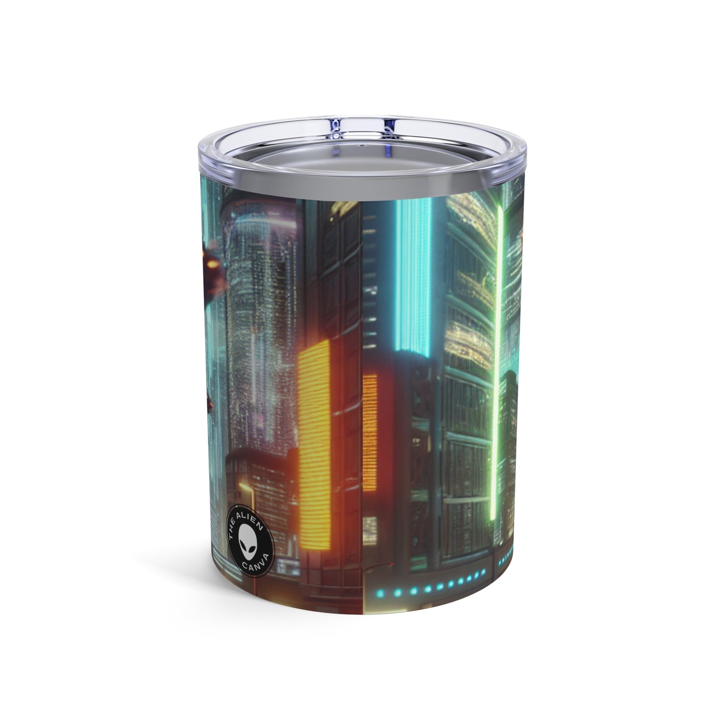 Lluvia de neón: un paisaje urbano futurista - Vaso Alien de 10 oz