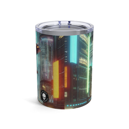 Lluvia de neón: un paisaje urbano futurista - Vaso Alien de 10 oz