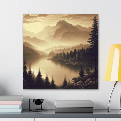 "Dawn at the Lake: A Foggy Mountain Morning" - The Alien Canva Tonalism Style