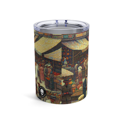 "Dots of Paradise: Capturando un paisaje playero soleado con puntillismo" - The Alien Tumbler 10oz Puntillismo