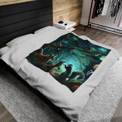 "Mystical Menagerie: Creatures frolicking in an enchanted forest" - The Alien Velveteen Plush Blanket