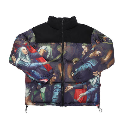 Chaqueta gruesa de algodón con estampado de personaje de Virgen religiosa para hombre