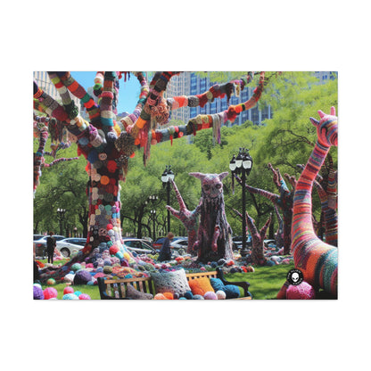 Title: "Yarnscaped City: A Whimsical Fiber Art Fusion" - The Alien Canva Yarn Bombing (Fiber Art)