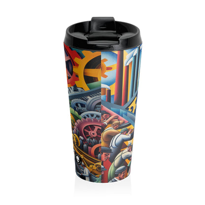 "Industrial Constructivism: Gears and Labor" - The Alien Stainless Steel Travel Mug Constructivism