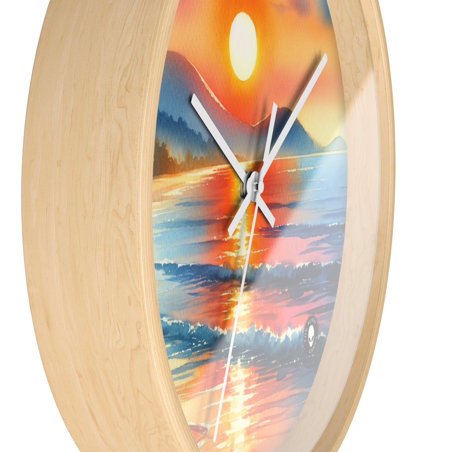 "Amanecer en la playa" - El reloj de pared alienígena Pintura en acuarela