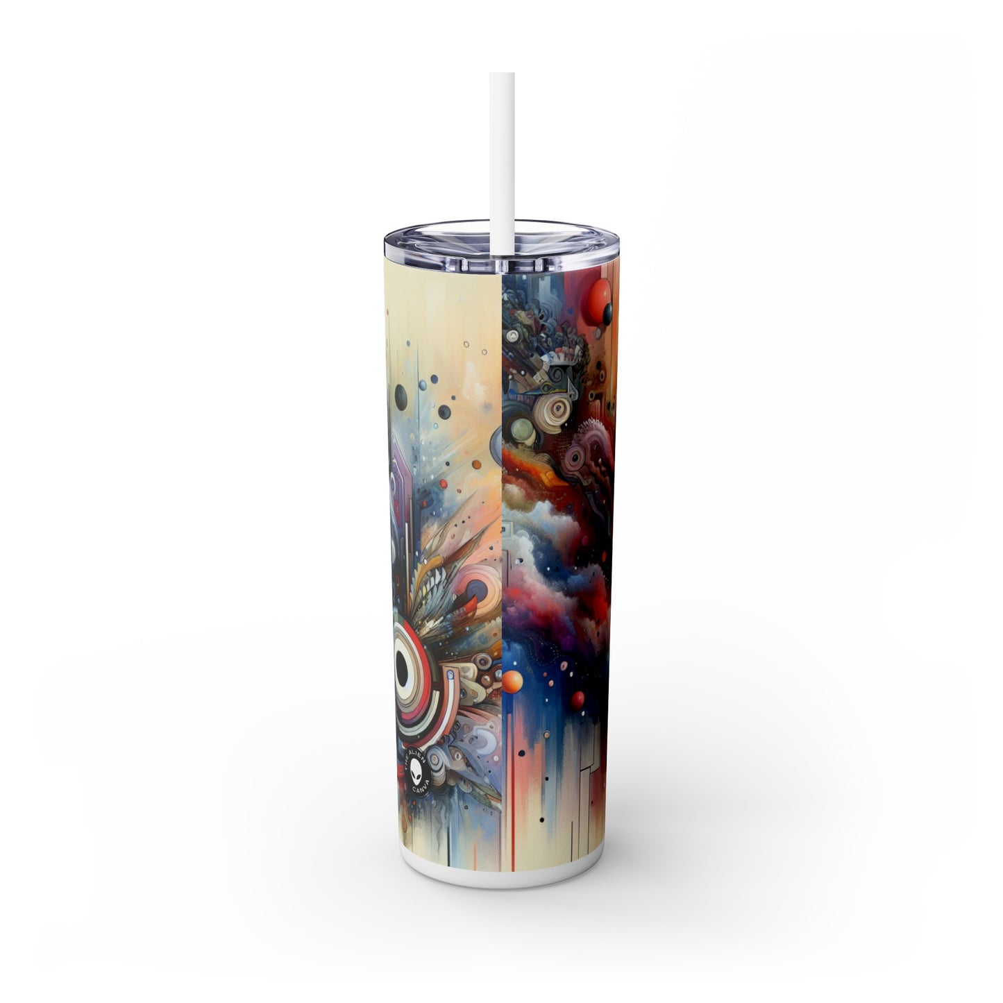 "Temporal Flux: A Surreal Journey through Abstract Shapes and Vibrant Colors" - The Alien Maars® Skinny Tumbler with Straw 20oz Avant-garde Art