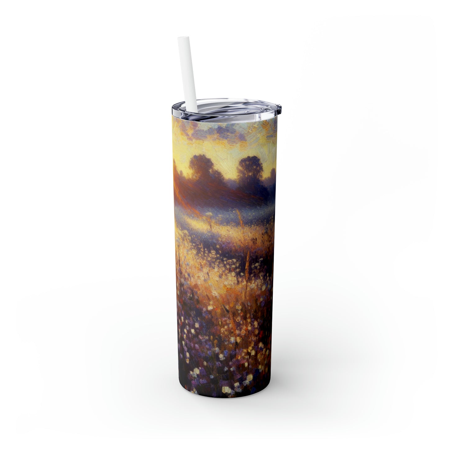 "Wildflower Sunrise" - The Alien Maars® Skinny Tumbler with Straw 20oz Impressionism Style