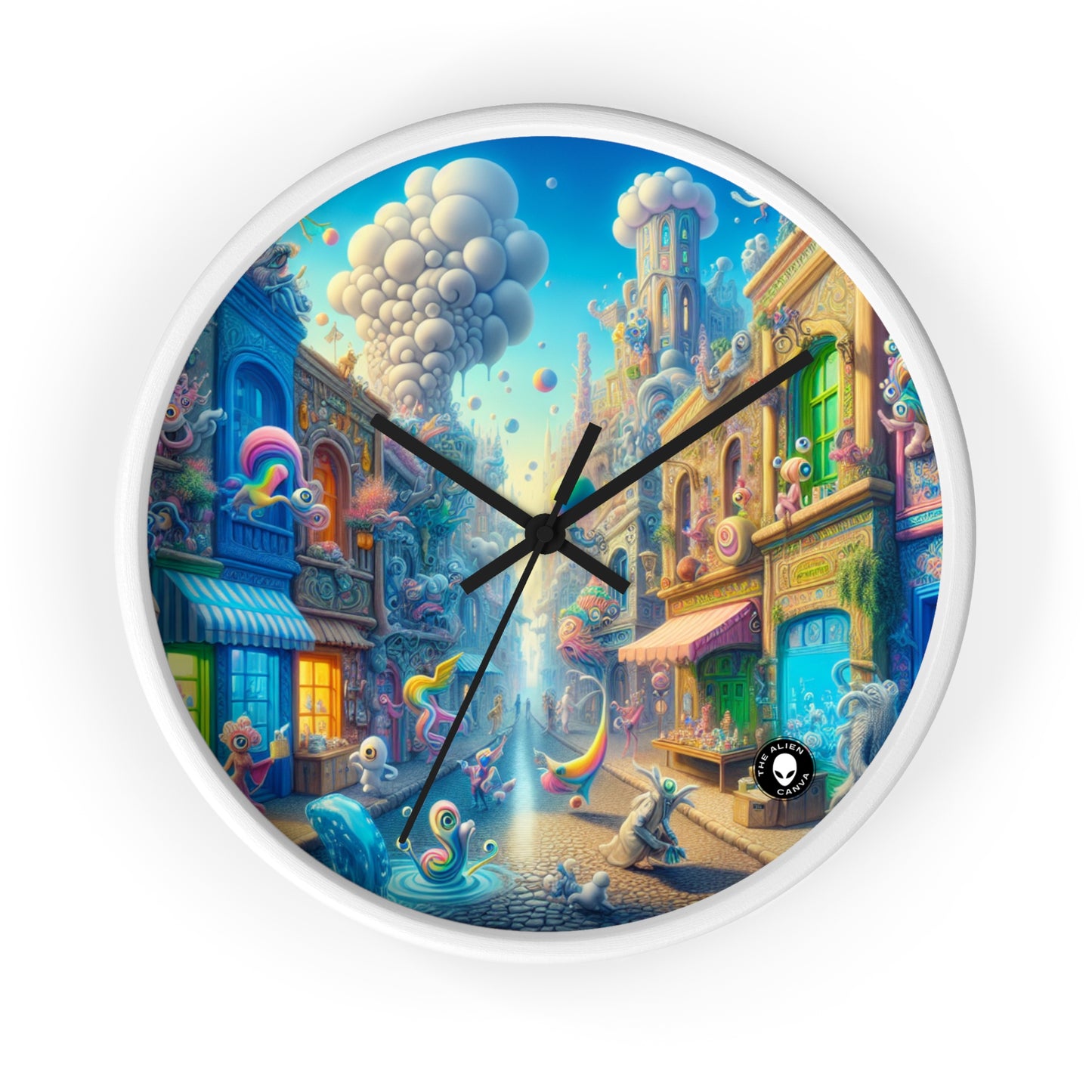 "Whimsical Wonders: A Vibrant Street Scene" - The Alien Wall Clock