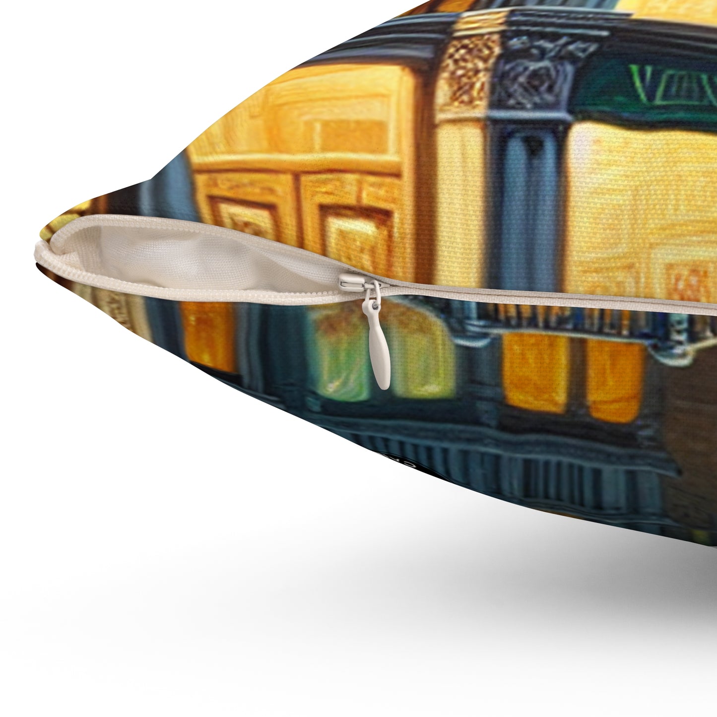 "Venetian Night: A Luminous Street Scene" - The Alien Spun Polyester Square Pillow Venetian School