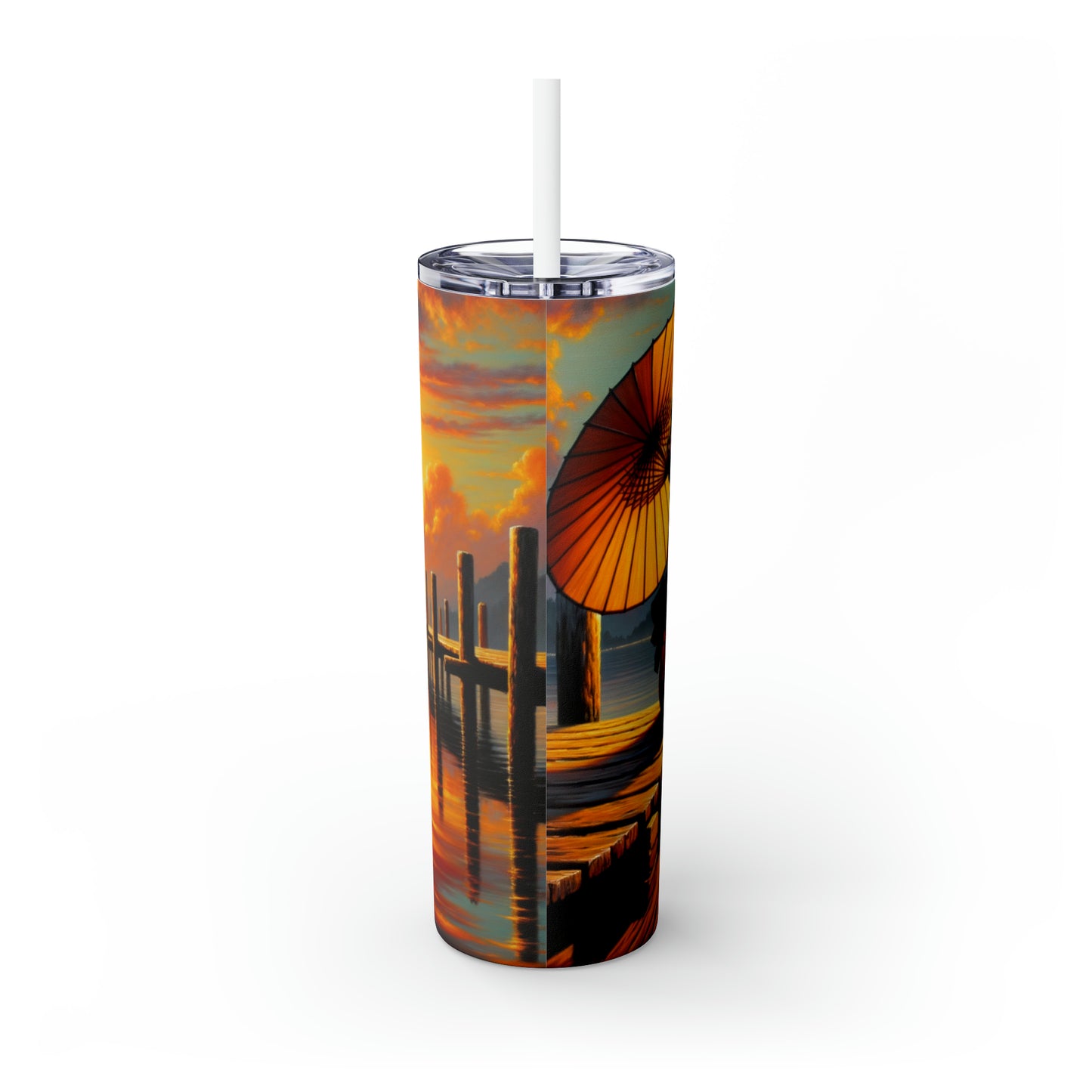 "Golden Reflections" - The Alien Maars® Skinny Tumbler with Straw 20oz Impressionism Style