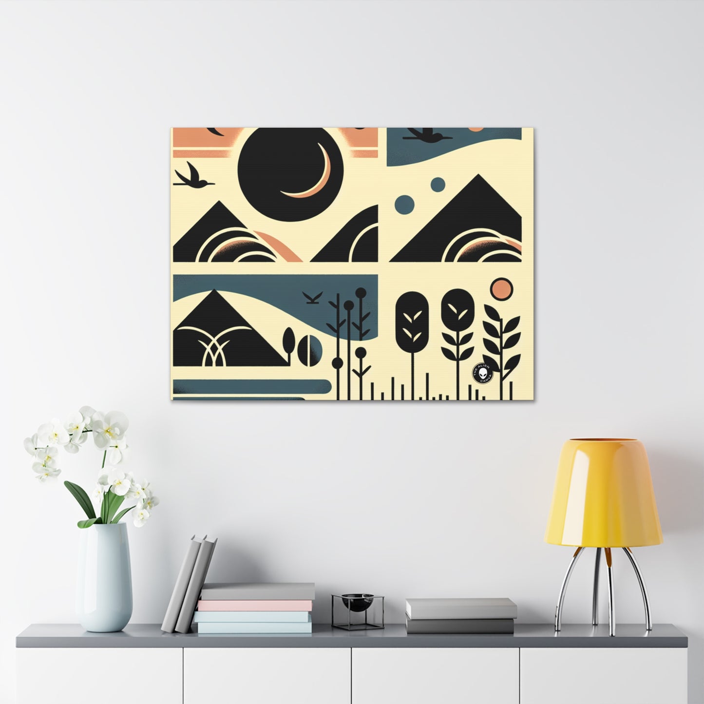 "Serenidad en la geometría: Puesta de sol en el océano" - The Alien Canva Minimalism