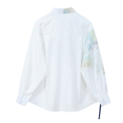 Irregular Streamer Design For Women With Printed Long-sleeved Shirt