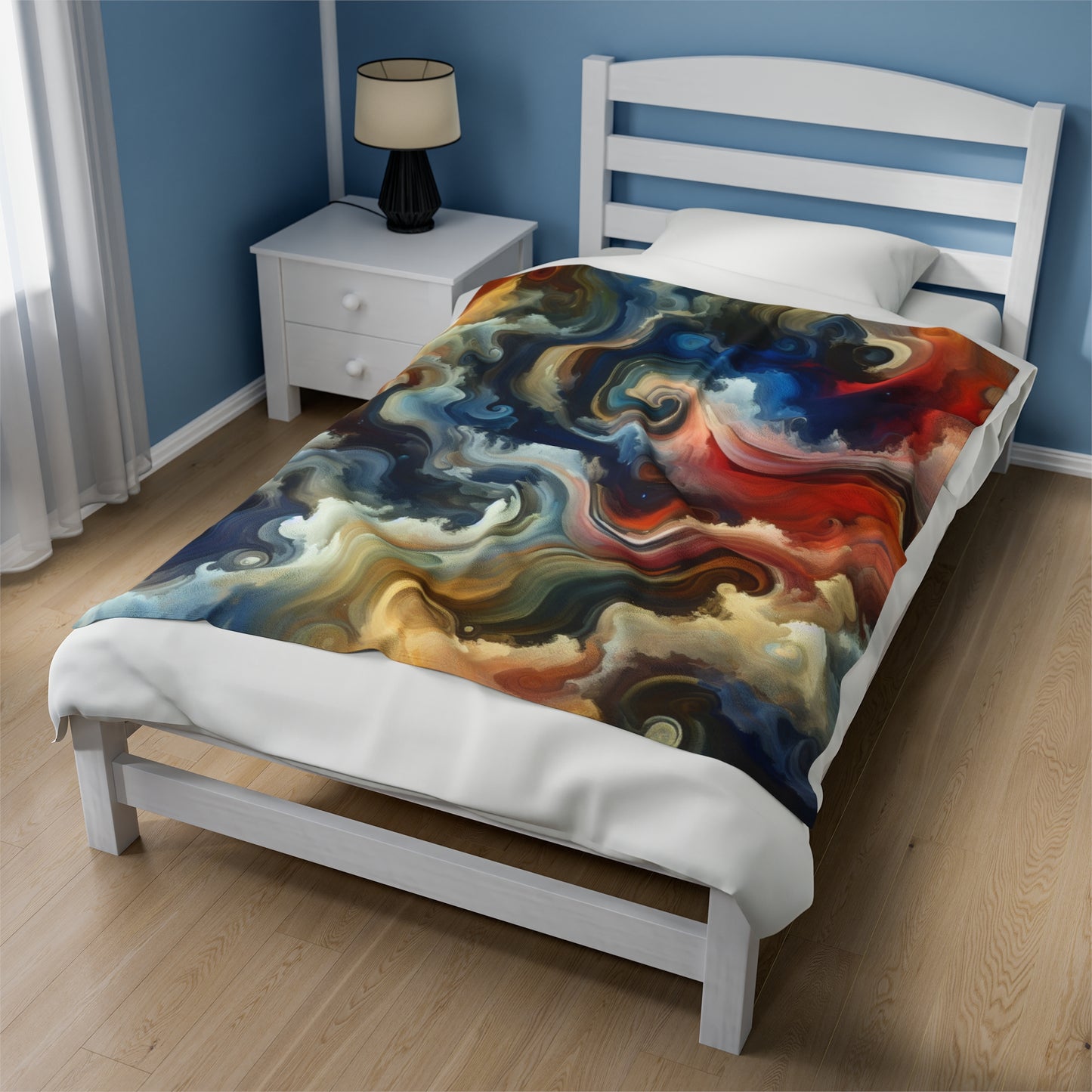 "Chaotic Balance: A Universe of Color" - The Alien Velveteen Plush Blanket Abstract Art Style