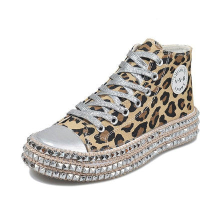 Studded leopard print canvas shoes