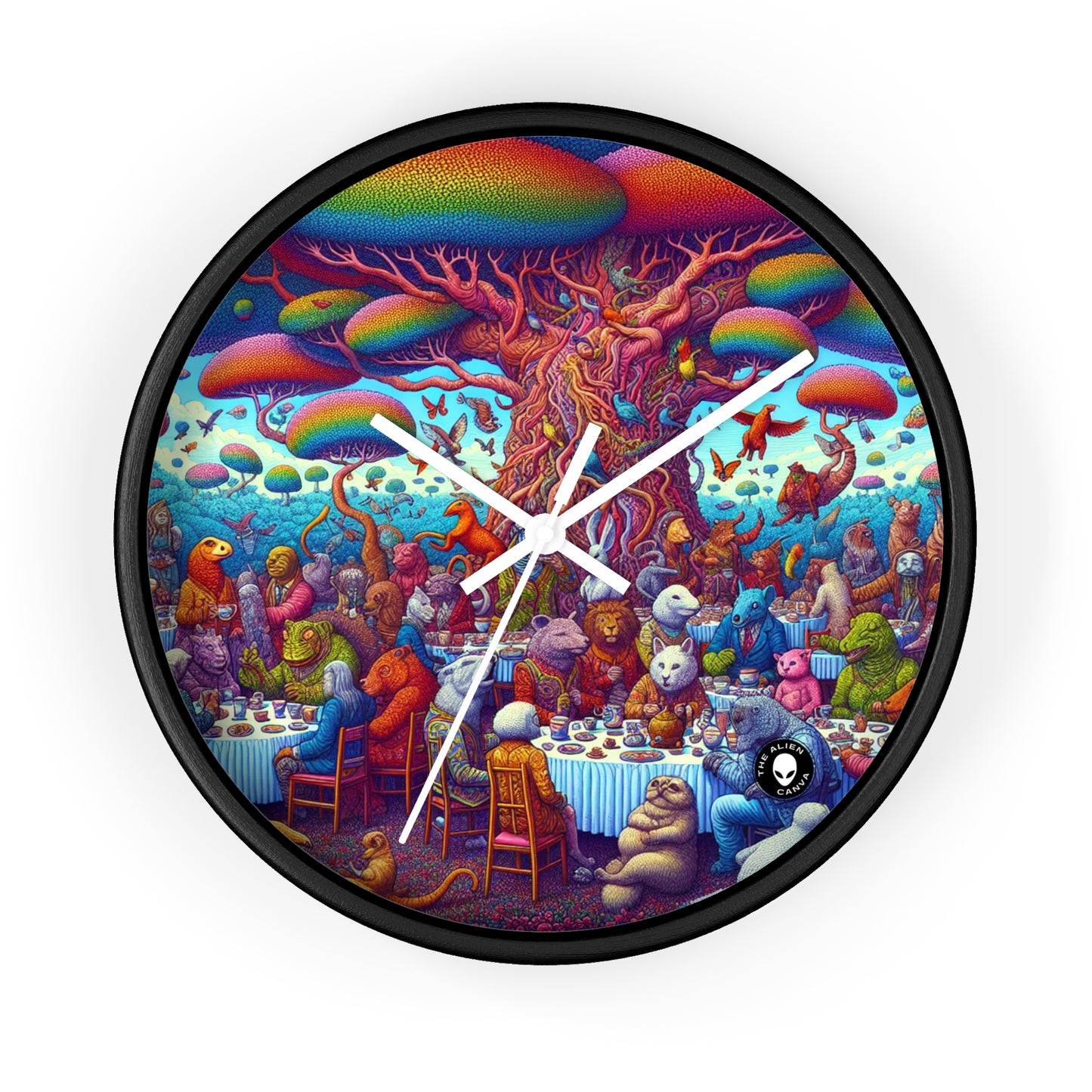 "Animal Tea Party in a Rainbow Wonderland" - The Alien Wall Clock