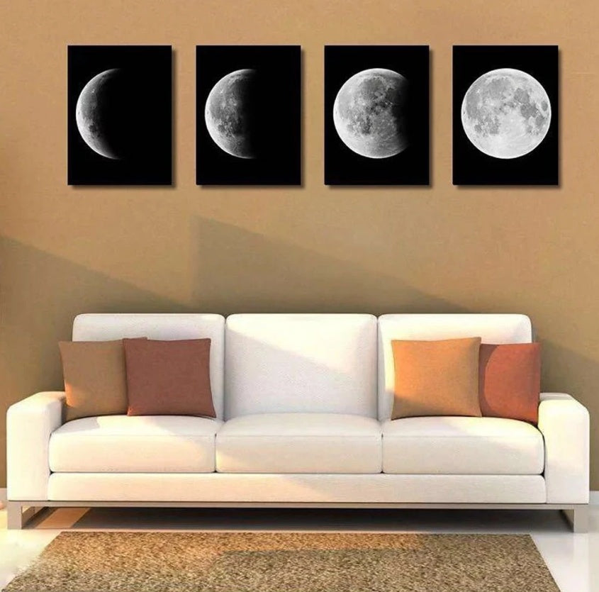 Moon Phases Four Panel Canvas Print Posters