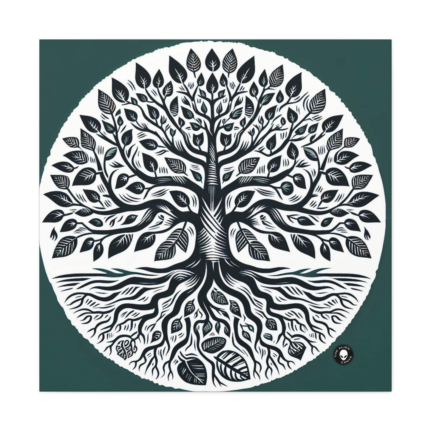 "Modern Woodcut Family Tree" - The Alien Canva Woodcut Printing