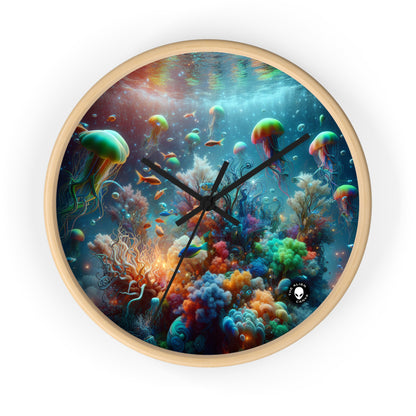 "Neon Fish Dance in Coral Forest" - The Alien Wall Clock