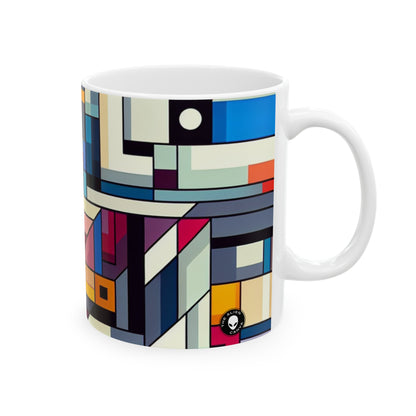 "Futuristic Cityscape: A Geometric Perception" - The Alien Ceramic Mug 11oz Hard-edge Painting