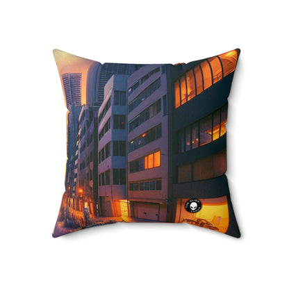 "Melting City: A Surreal Nighttime View"- The Alien Spun Polyester Square Pillow