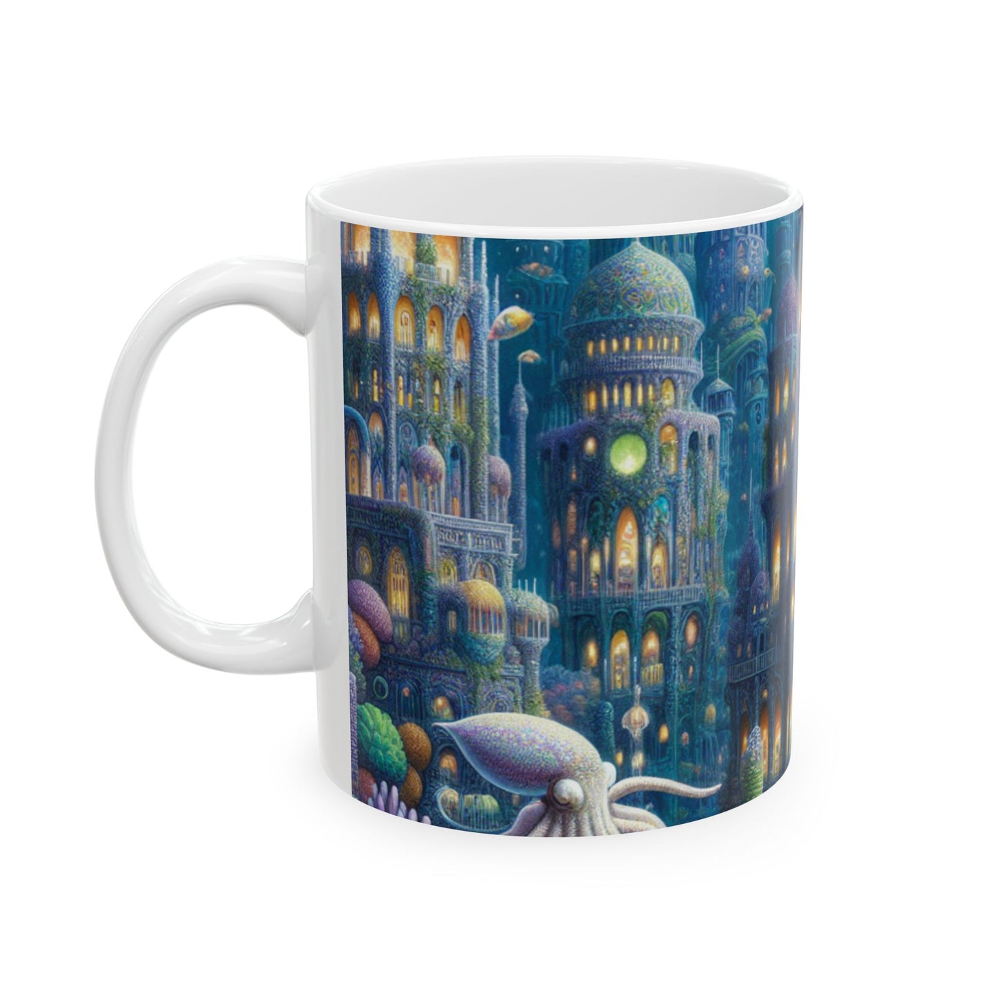 "Atlántida encantadora: una armonía de criaturas marinas" - Taza de cerámica alienígena de 11 oz