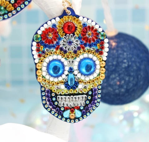 Juego de 4 Calaveras de Azúcar | Llaveros | Pintura Diamante Bricolaje