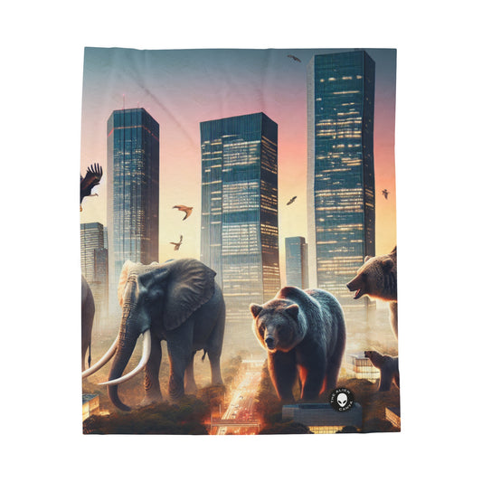 "Urban Zoology: A Surreal Cityscape" - The Alien Velveteen Plush Blanket