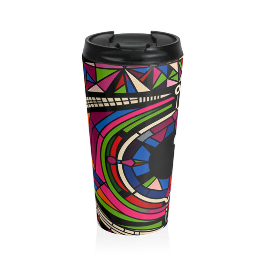 "Eye of the Illusionist". - The Alien Stainless Steel Travel Mug Op Art Style