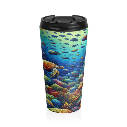 "Paraíso marino: vida salvaje en los arrecifes de coral de colores" - Taza de viaje de acero inoxidable The Alien