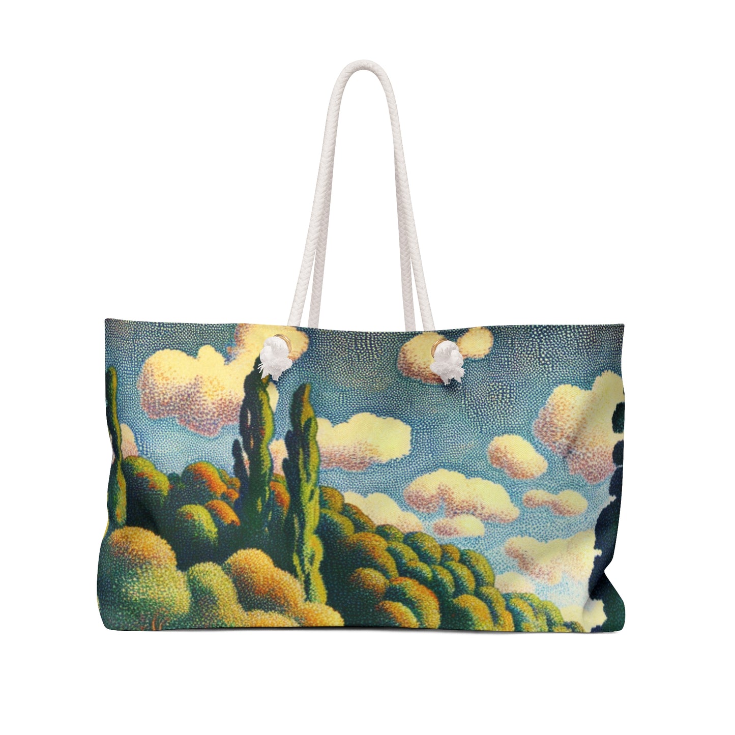 "Atardecer tranquilo: un paisaje de puntillismo" - The Alien Weekender Bag Puntillismo