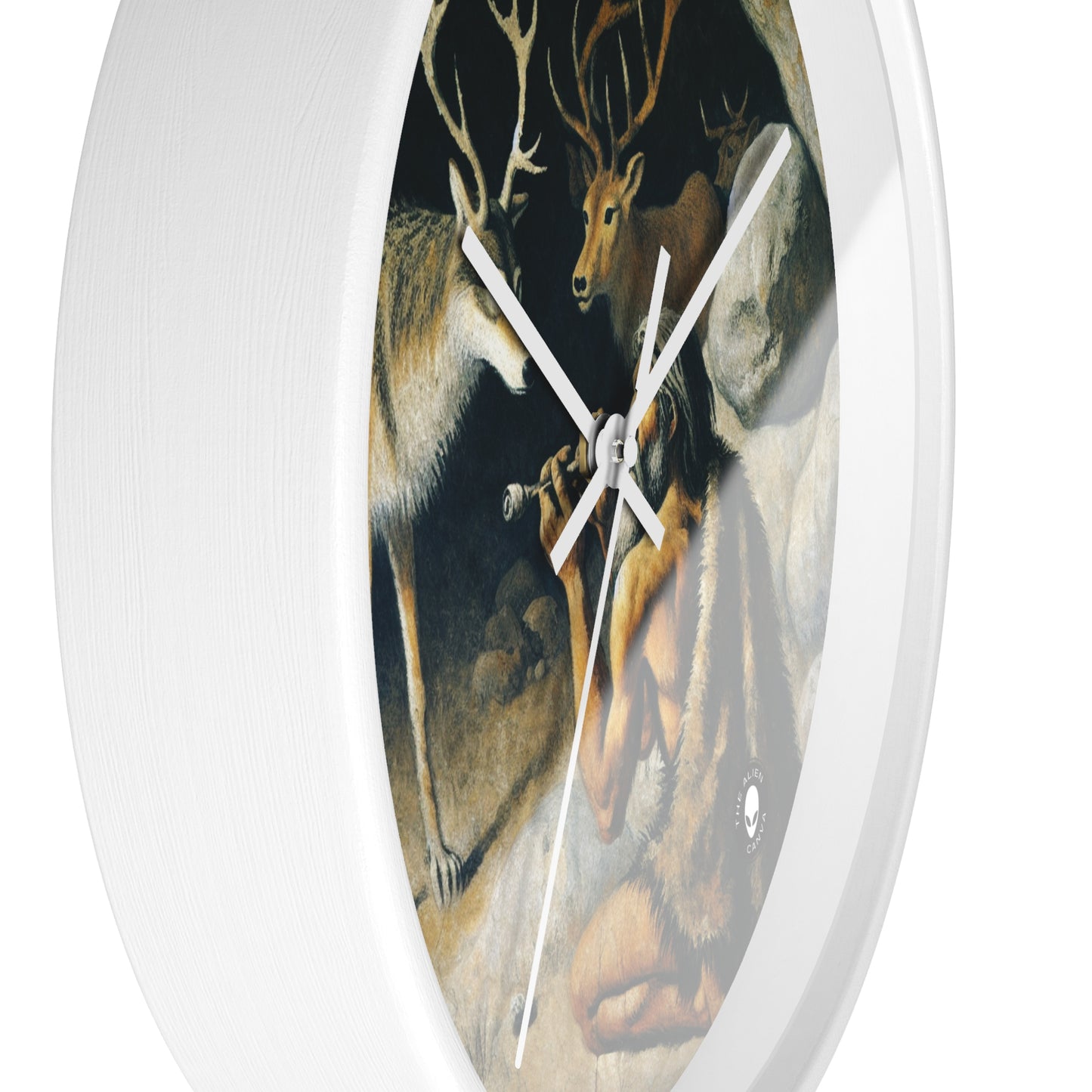 "Cazador y lobo: en busca de presas". - La pintura rupestre del reloj de pared alienígena