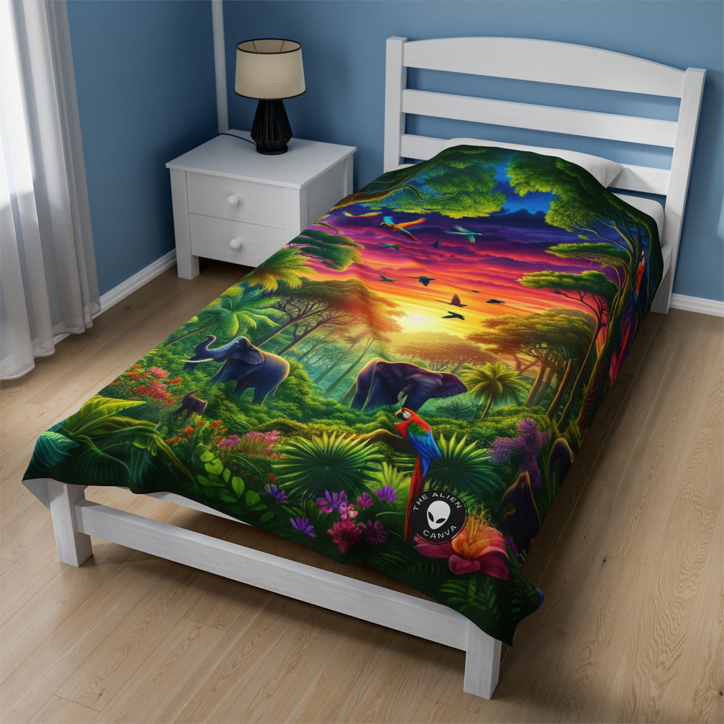 "Sundown in the Wild: A Rainbow Jungle Adventure" - The Alien Velveteen Plush Blanket