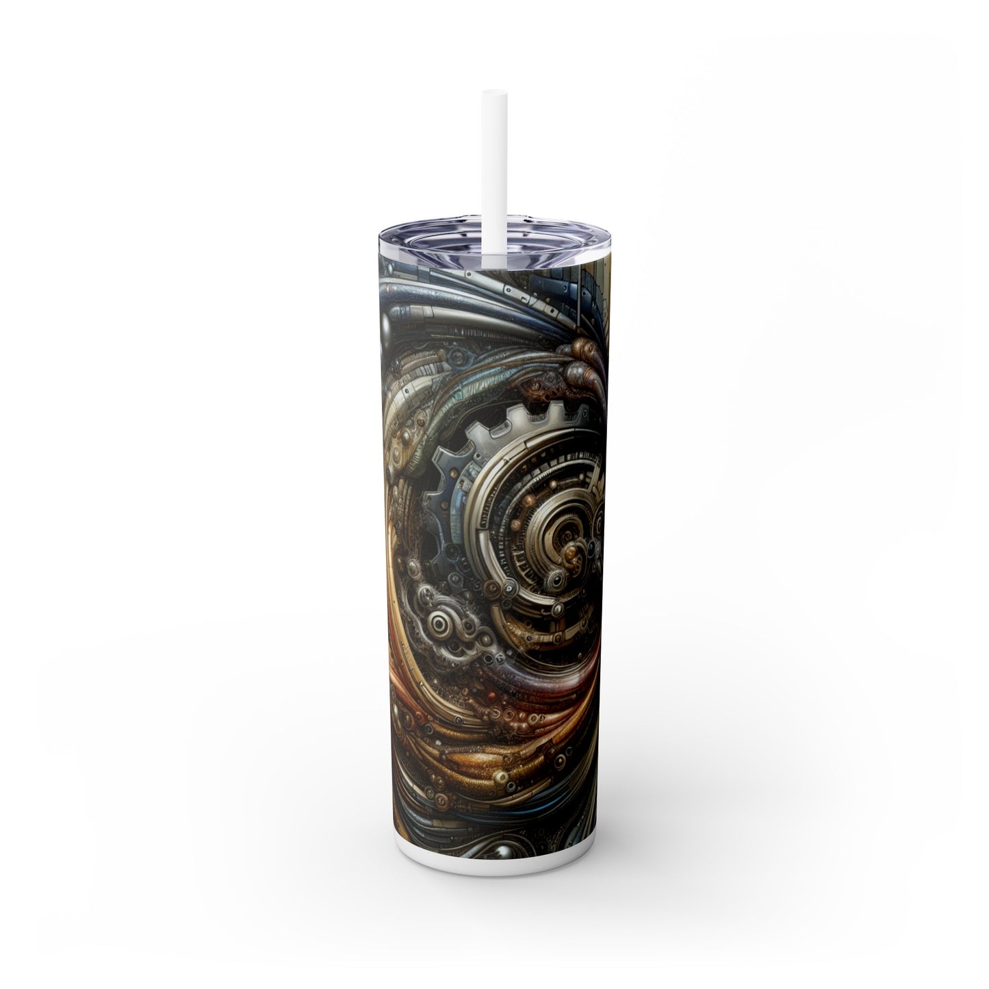 "Bio-Mech Cityscape: Harmonious Fusion" - The Alien Maars® Skinny Tumbler with Straw 20oz Bio-mechanical Art