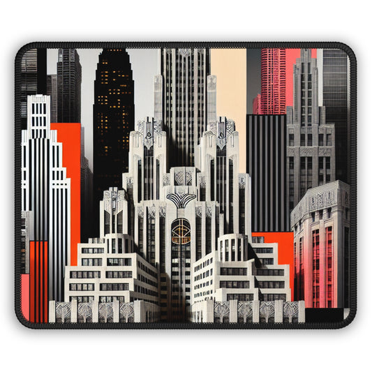 "A Contrast of Times: Classic Art Deco Skyscrapers and a Modern Cityscape" - The Alien Gaming Mouse Pad Art Deco Style