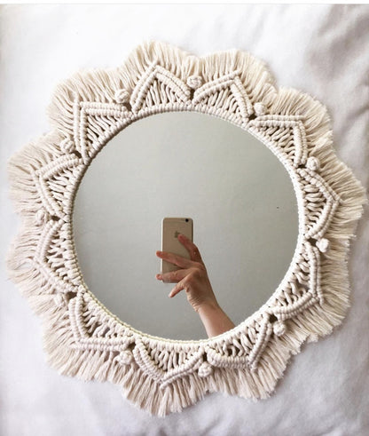 Sunflower. INS Scandinavian Girl Heart Mirror Handmade Tapestry Cosmetic Mirror Ring Home Decoration